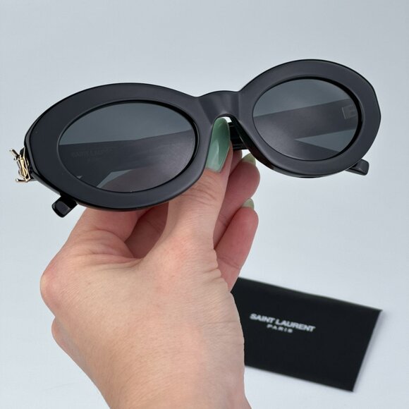 Saint Laurent SLM136 001 BRAND NEW Sunglasses Black Oval Women - Picture 3 of 14